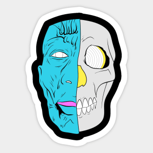 Dope half face and half skull face illustration Sticker